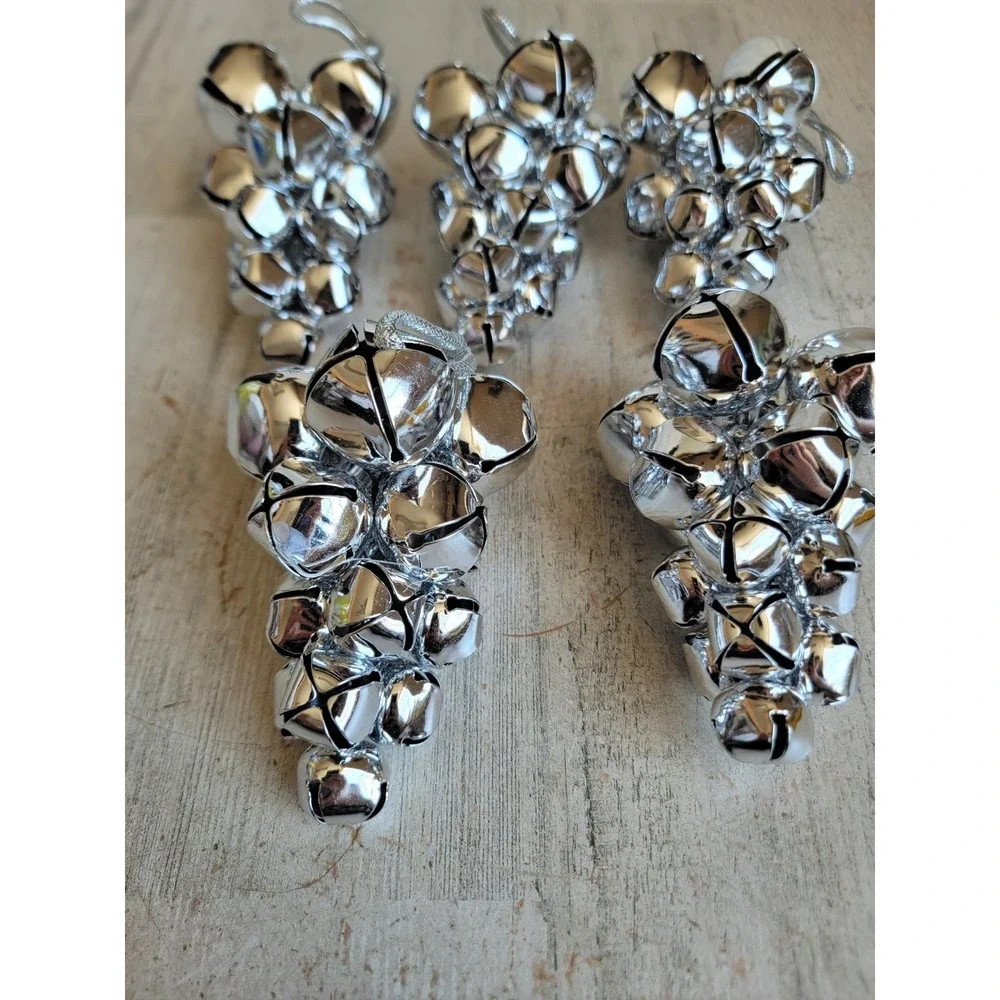 Pottery Barn silver grapevine Bell RARE ornament Xmas jingle unique set